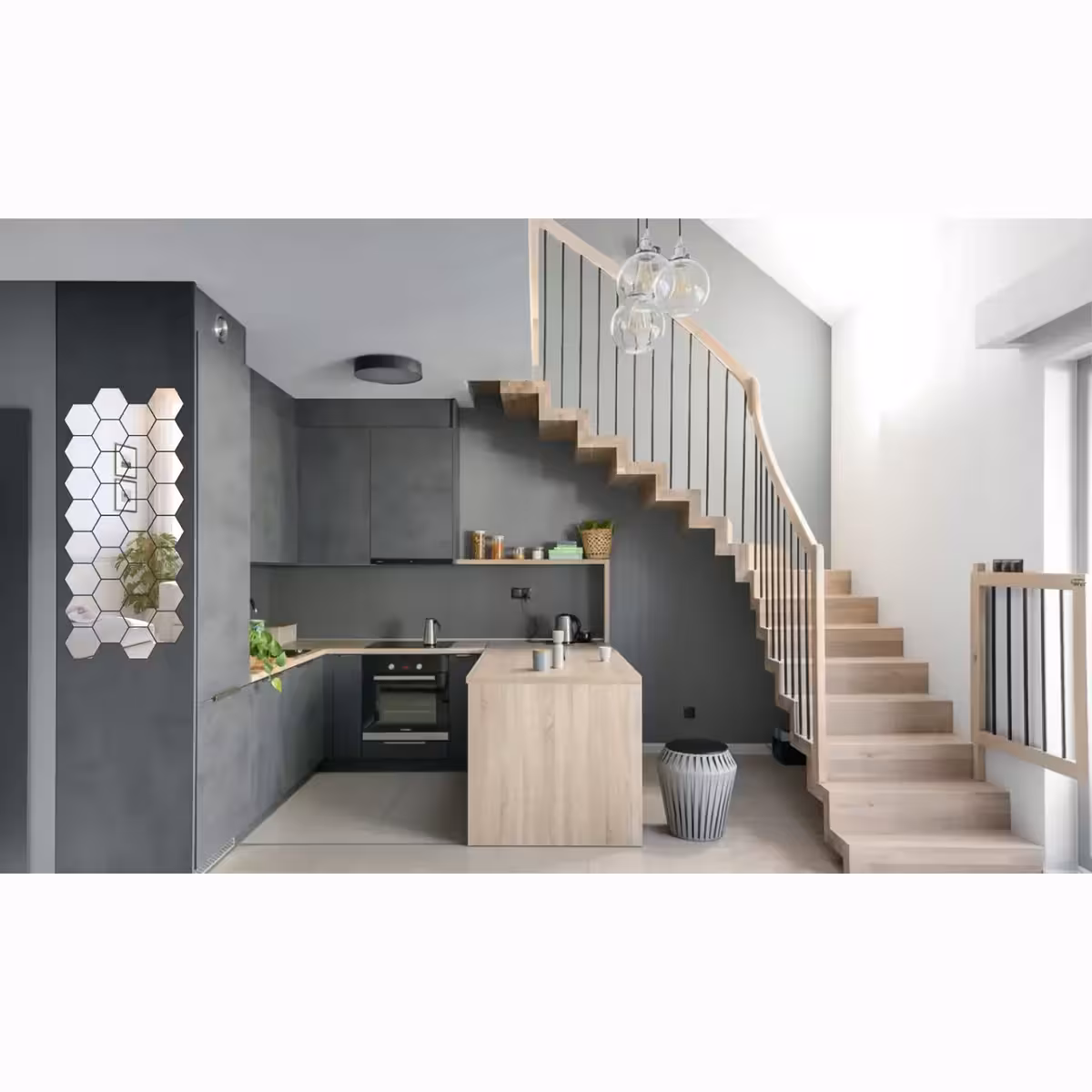Adesivo decorativo 3D com espelhos hexagonais – design personalizado