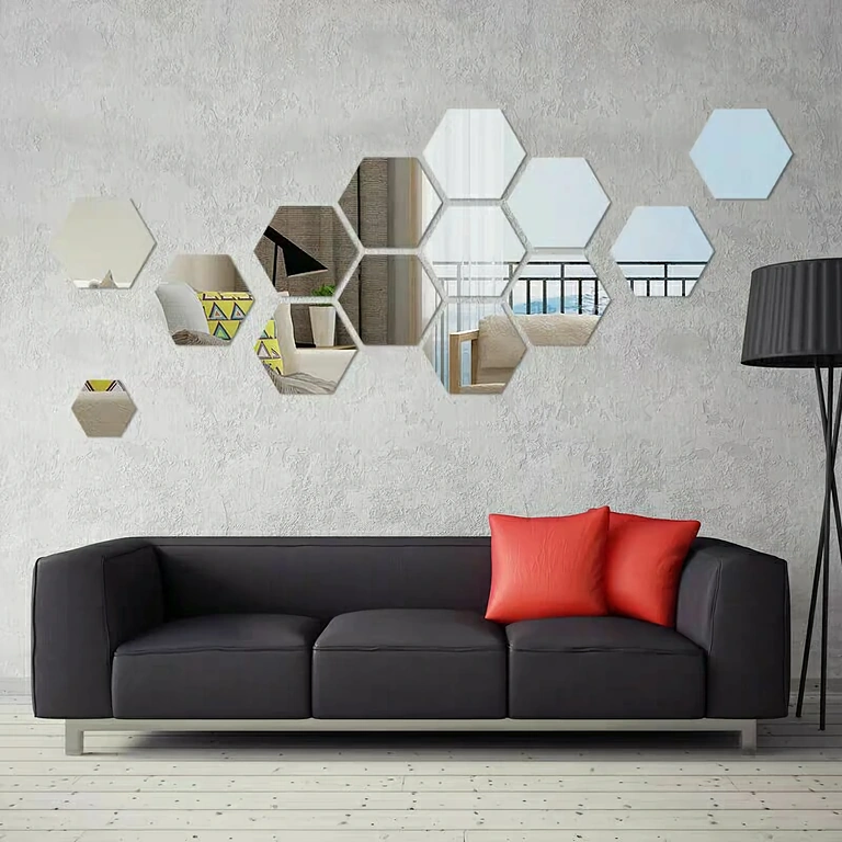 Kit de espelhos acrílicos hexagonais Kit de espelhos hexagonais autoadesivos de acrílico para decoração de parede