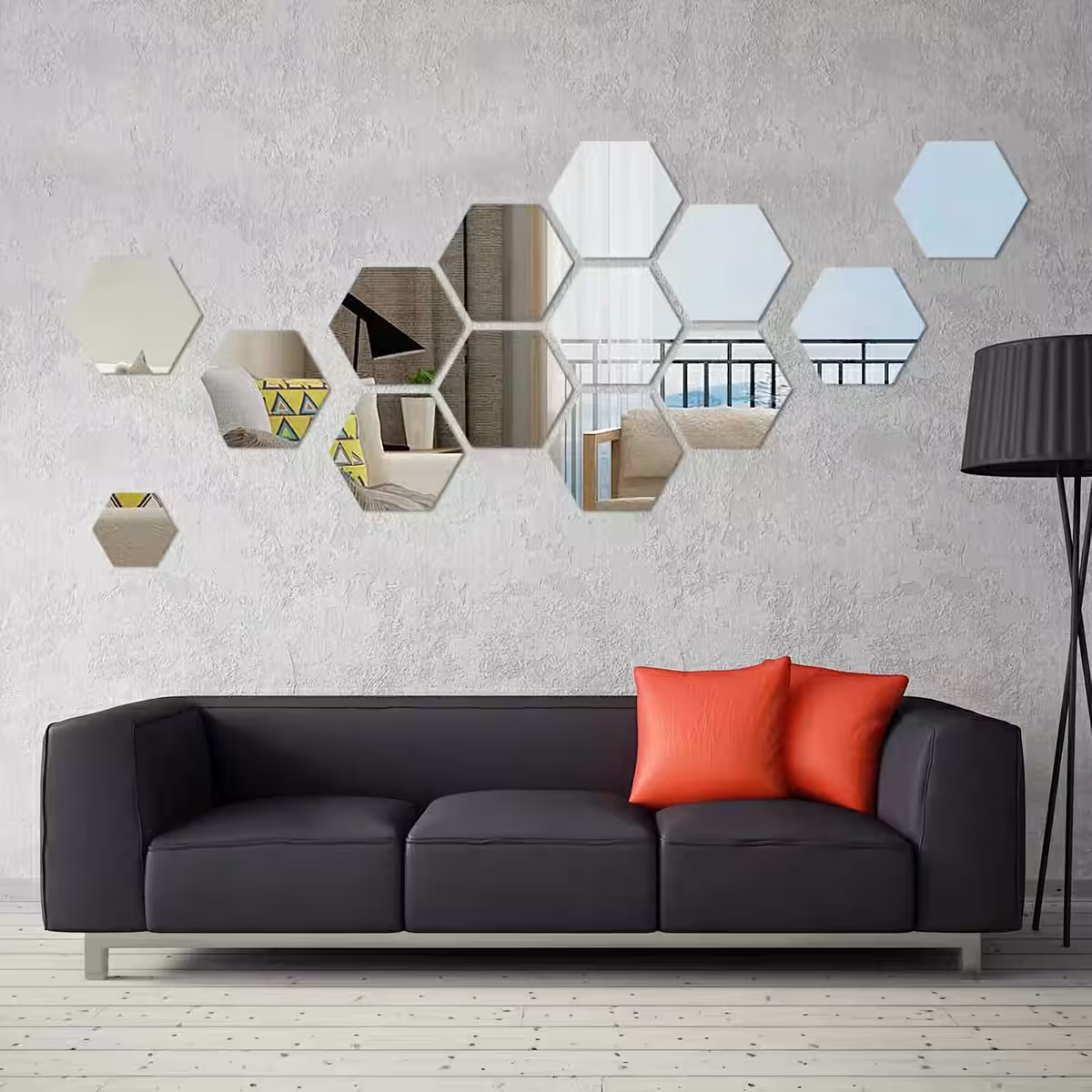 Kit de espelhos hexagonais autoadesivos de acrílico para decoração de parede