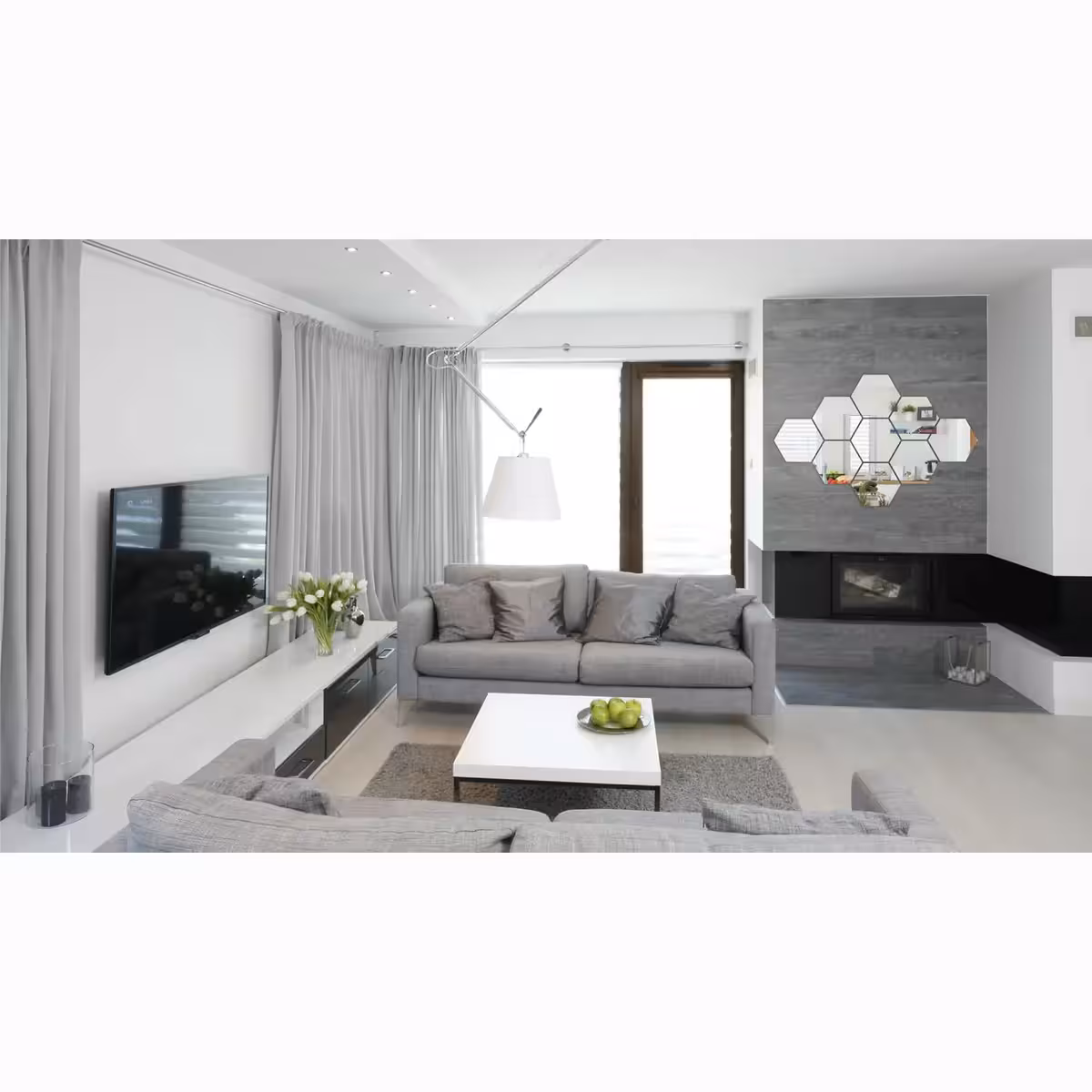 Conjunto de espelhos hexagonais modernos com efeito decorativo impressionante