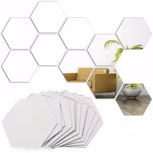Conjunto de Espelhos Hexagonais Autoadesivos – Espelho Acrílico para Parede, Formato Hexagonal, Design Moderno