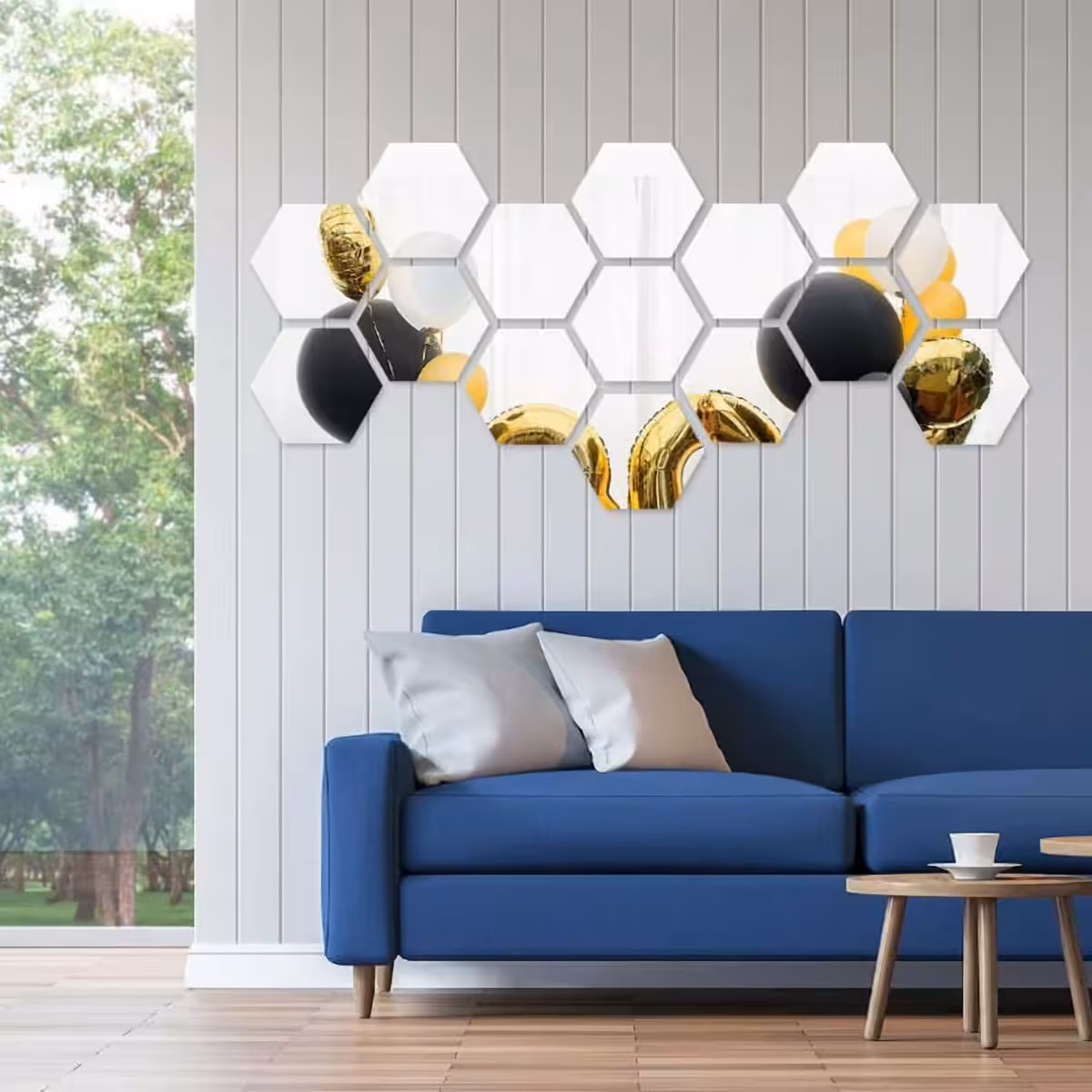 Espelhos autoadesivos hexagonais tipo favo – design minimalista