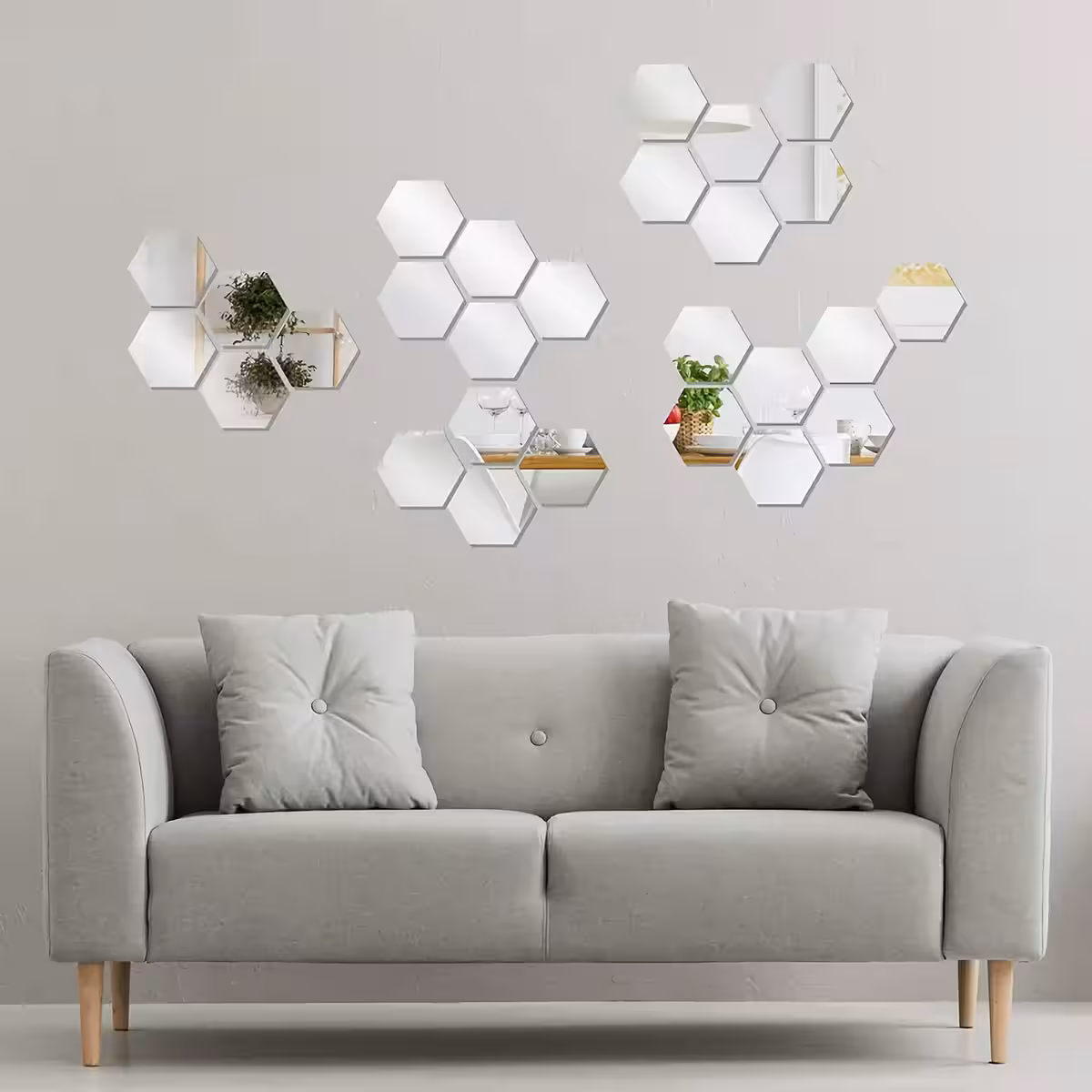 Conjunto de espelhos decorativos hexagonais – solução criativa para decoração