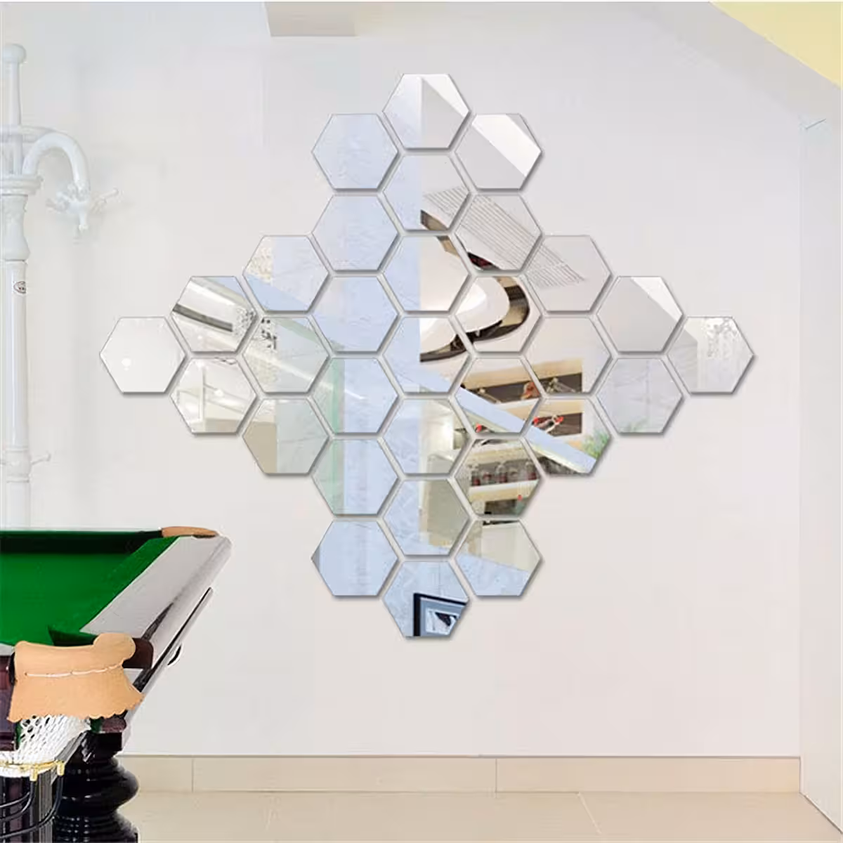 Espelhos destacáveis em formato hexagonal para decoração de paredes