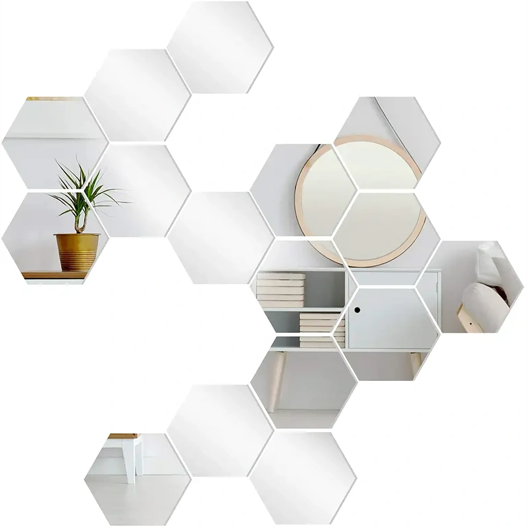Conjunto moderno de espelhos de parede acrílicos hexagonais Espelhos de parede acrílicos hexagonais para design de interiores moderno