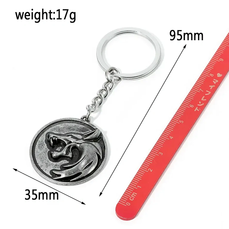 Acessórios masculinos com design de lobo Witcher, prata envelhecida