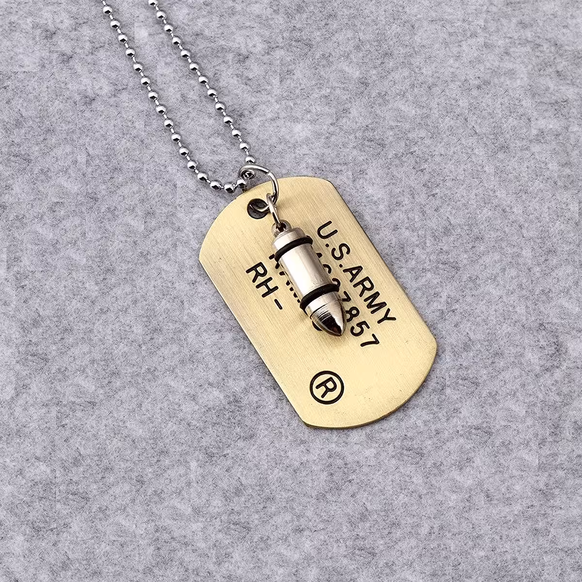 Colar militar com dog tag e pingente de bala, estilo ARMY