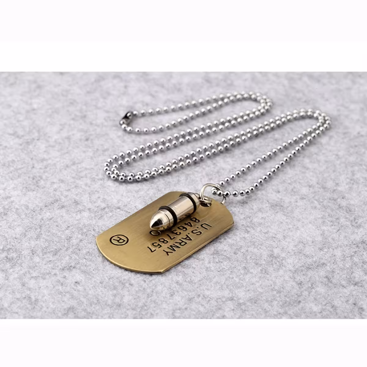 Colar com pingente de bala em metal, estilo militar, design masculino