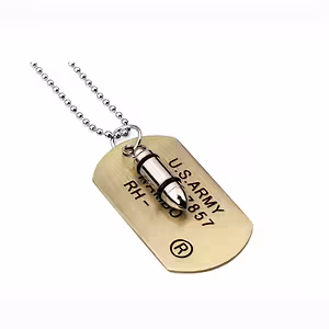 Colar Dog Tag Militar com Bala em Aço Inoxidável – Colar Army Masculino 70cm