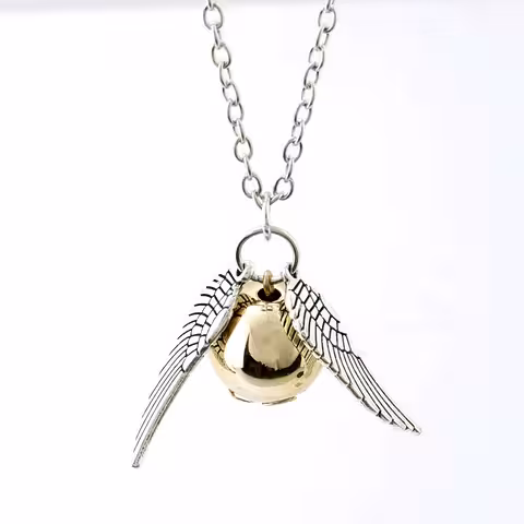 Pingente Colar Harry Potter Golden Snitch Quidditch com Asa de Anjo – Presente para Fãs de Magia