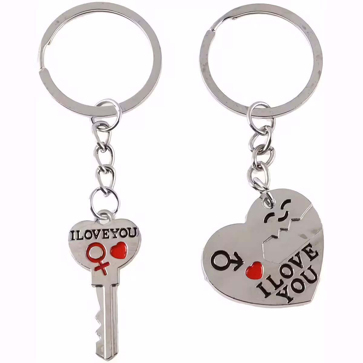 Conjunto de chaveiros românticos para casais – coração e chave