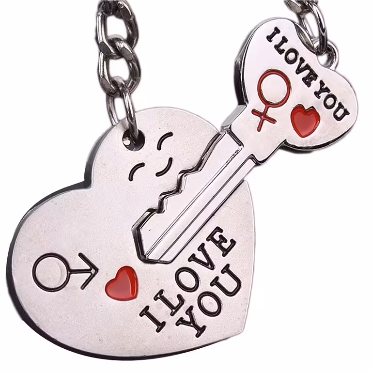 Chaveiro Casal I Love You – Coração com Chave e Cadeado BFF, Presente Romântico e de Amizade