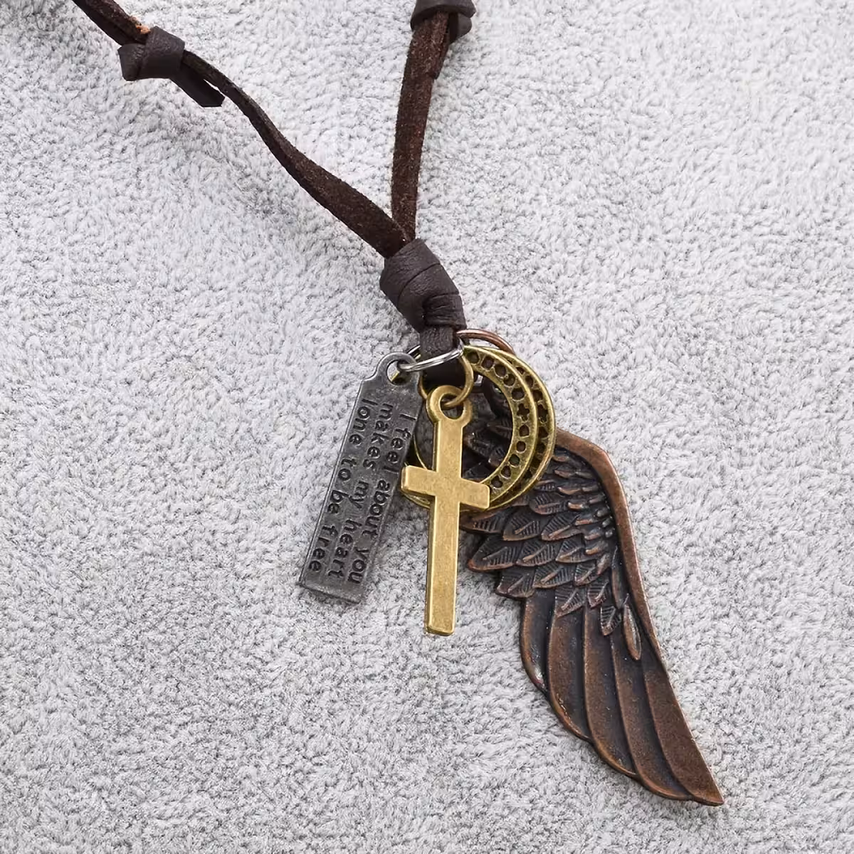 Corrente espiritual com asas de anjo, de couro e liga de zinco