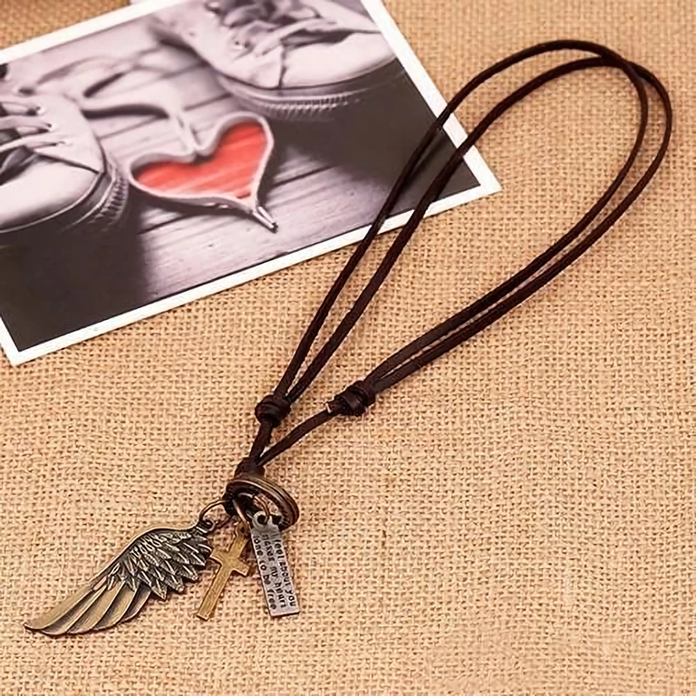 Colar boho com asas para homens Colar estilo boho com pingente de asas duplas