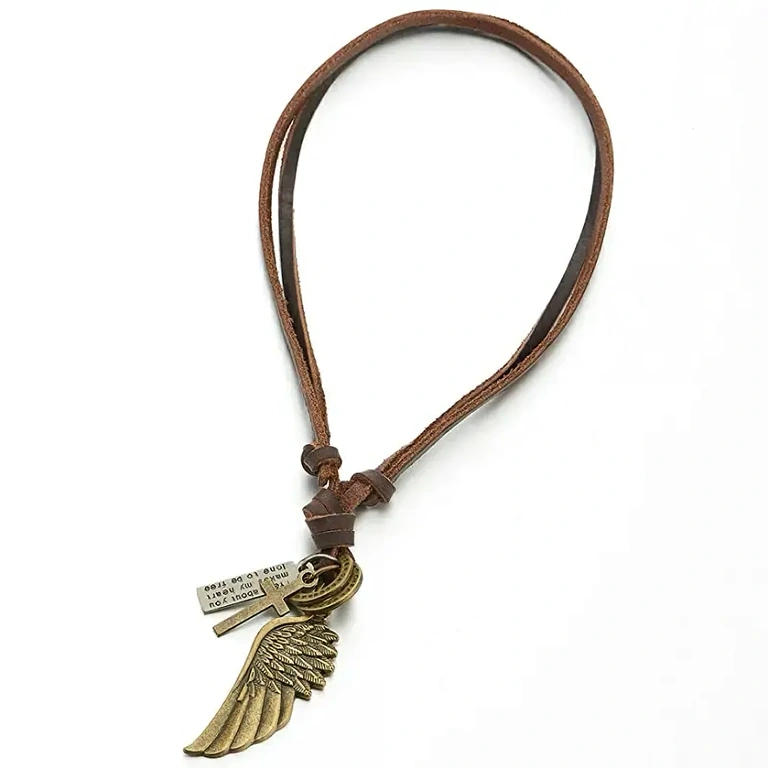 Corrente masculina com pingente de asa Corrente de couro com pingente de asa de anjo para homens