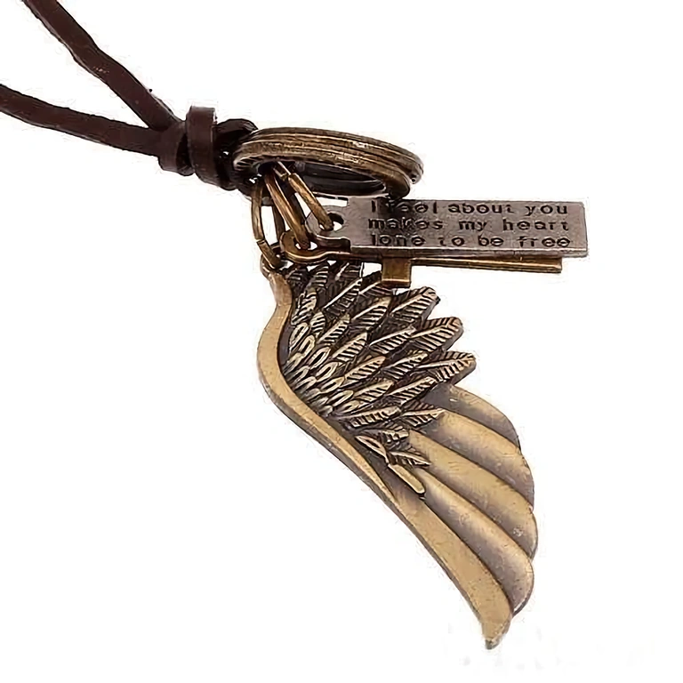 Colar espiritual com asa e cruz Colar com símbolos espirituais: asas de anjo e crucifixo