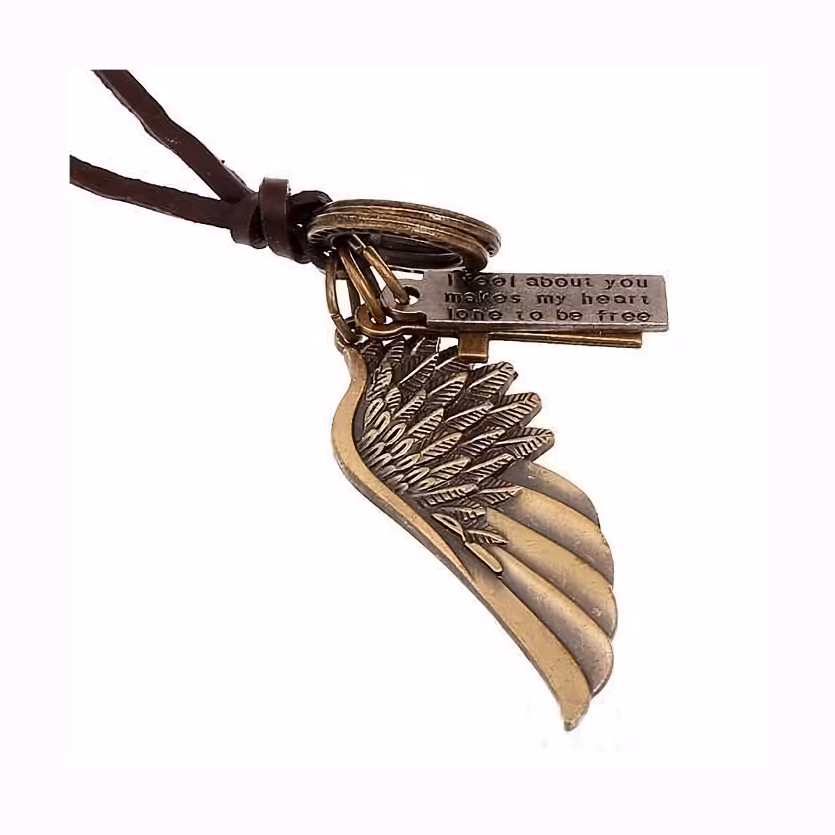 Colar com símbolos espirituais: asas de anjo e crucifixo