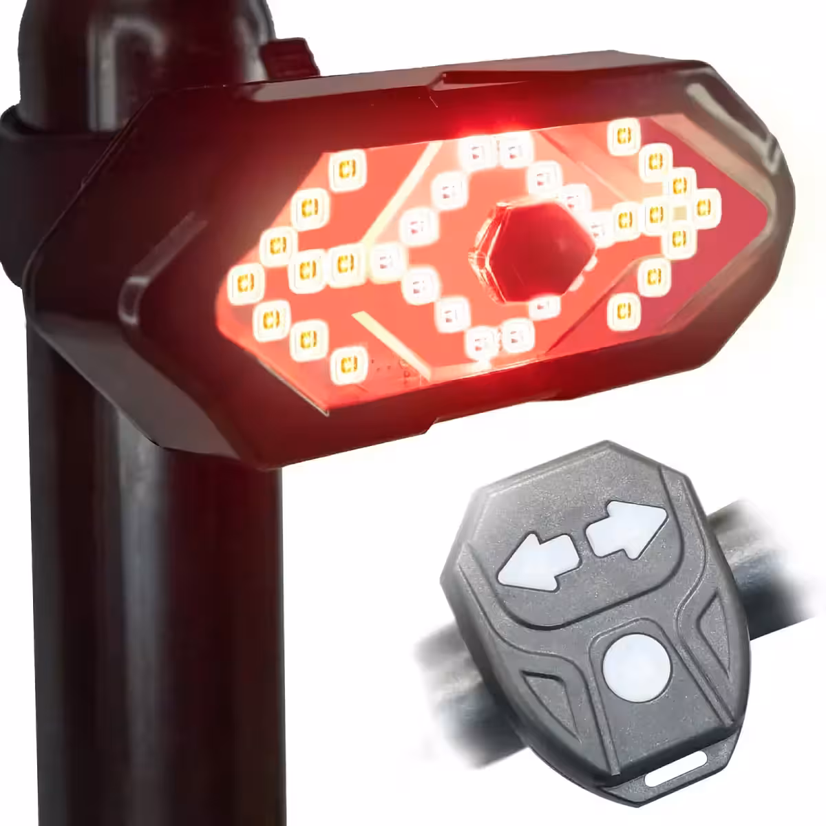 Luz traseira de bicicleta com pisca para curva