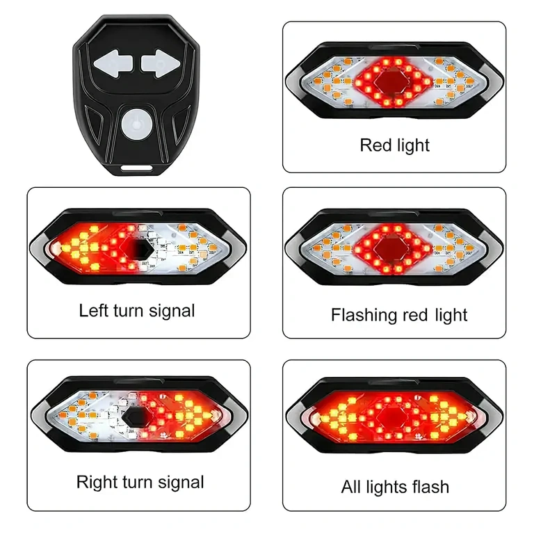 Kit de luzes de sinalização para bicicleta com bateria recarregável Lâmpada com bateria integrada, fácil de recarregar