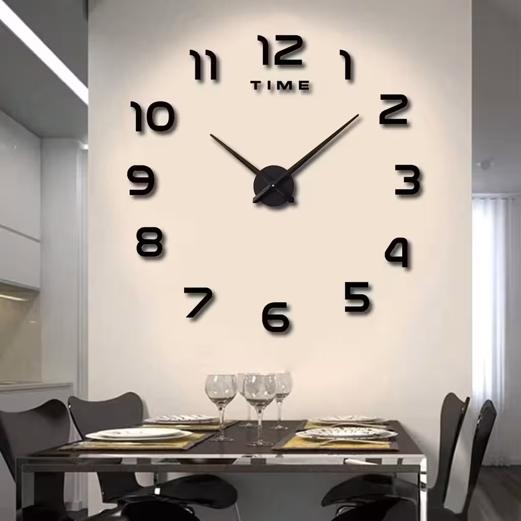 Relógio de Parede Grande 3D Decorativo Moderno, Ajustável 80–130 cm – Ideal para Sala, Cozinha e Escritório