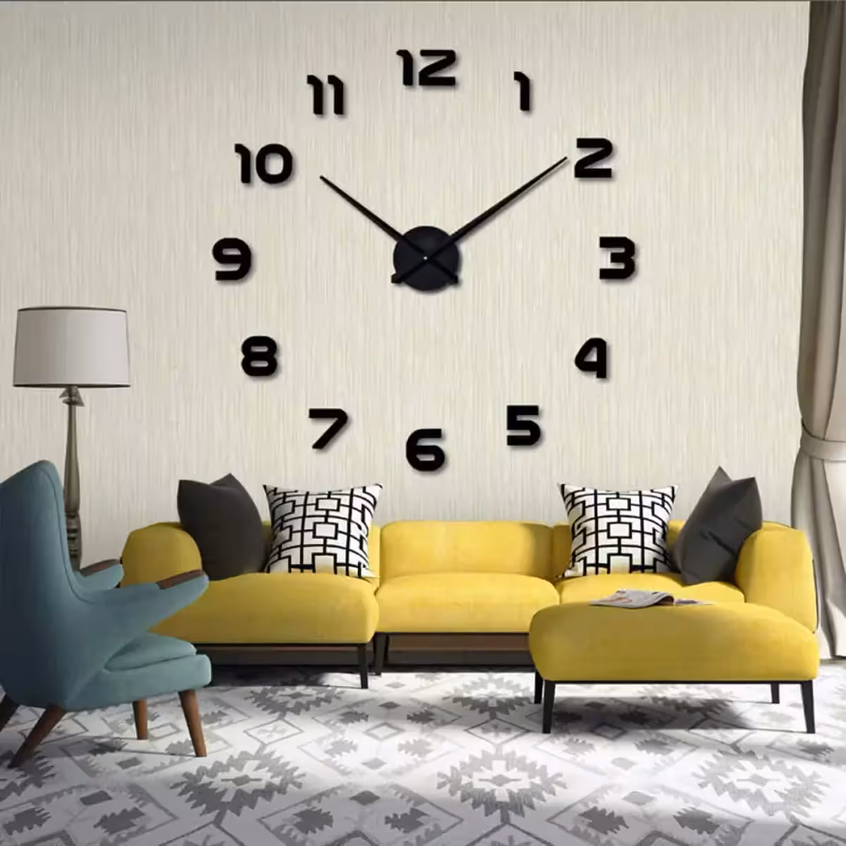 Relógio 3D grande com diâmetro ajustável entre 80–130 cm