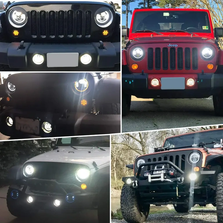 Farol redondo LED 7" compatível com Jeep Wrangler, 7000lm, H4/H13
