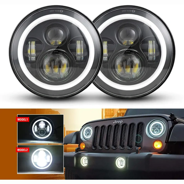 Farol halo LED para Jeep, com posição, farol alto/baixo e sinalização