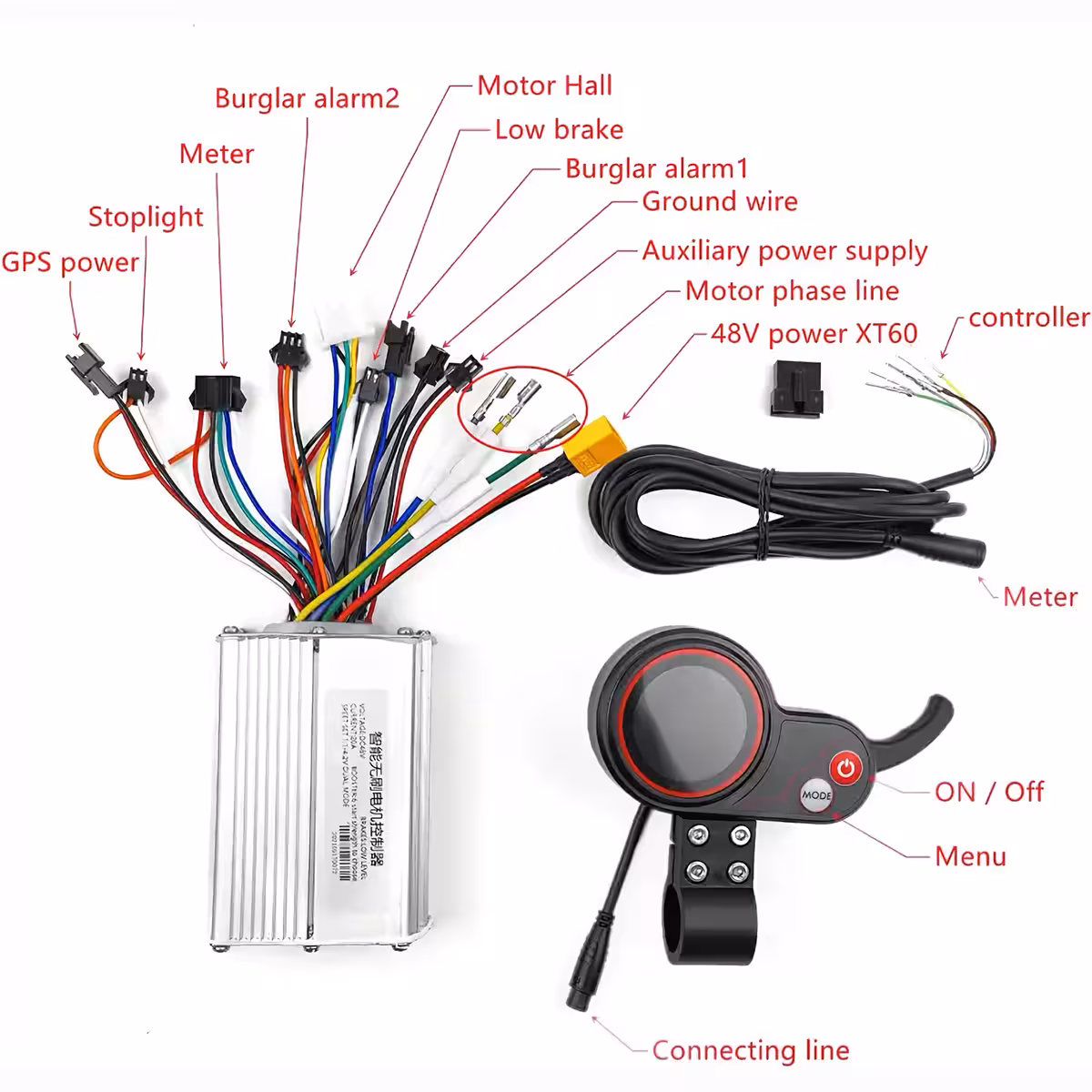 Kit completo com controlador 48V e manete de acelerador para patinete elétrico