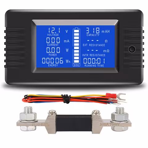 Medidor Solar DC 0–200V 100A/300A – Voltímetro Amperímetro para Painel Fotovoltaico com Display LCD