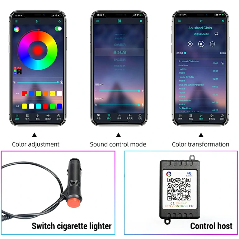 Fita LED RGB para iluminação ambiental automotiva Fita LED RGB flexível para interior automotivo