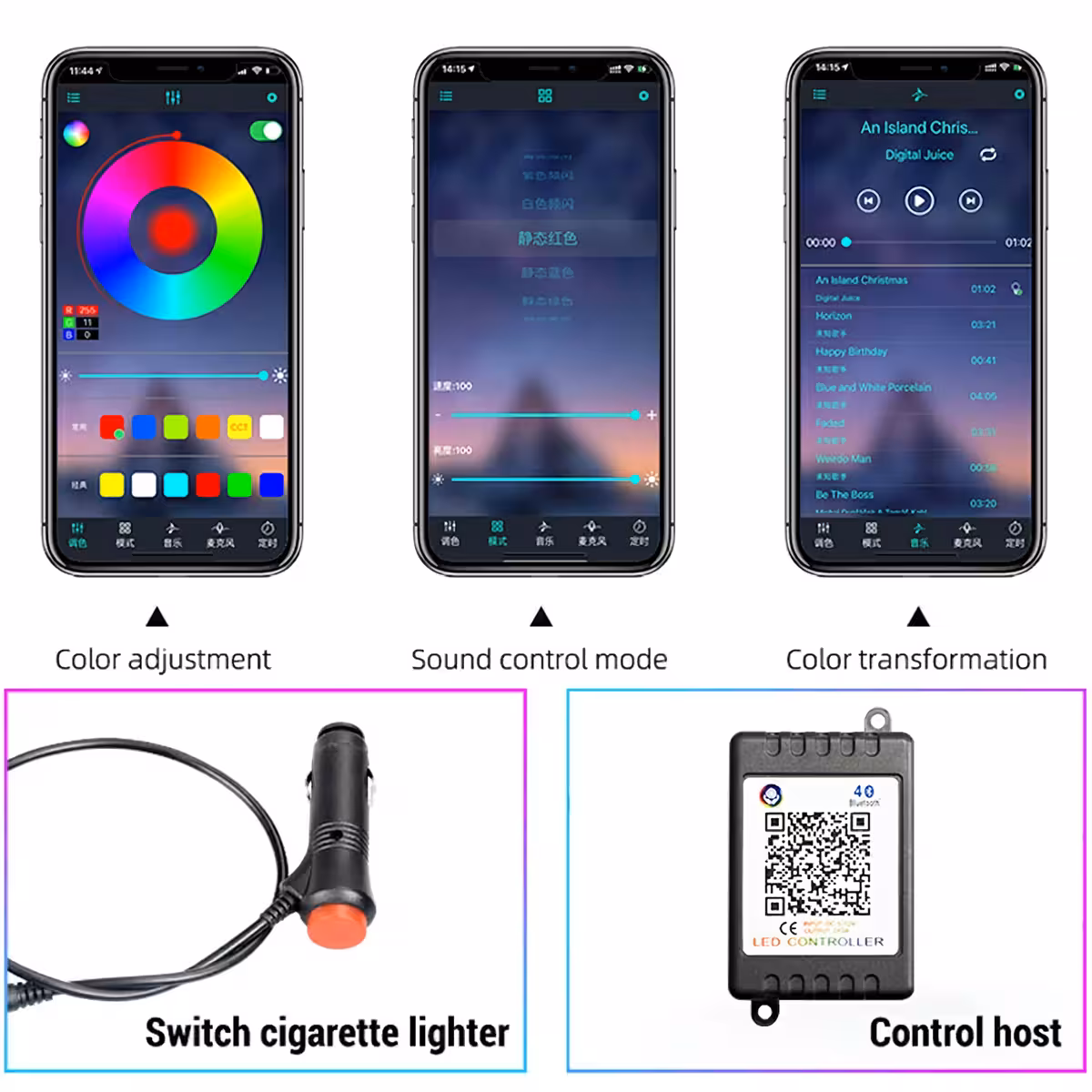 Fita LED RGB flexível para interior automotivo