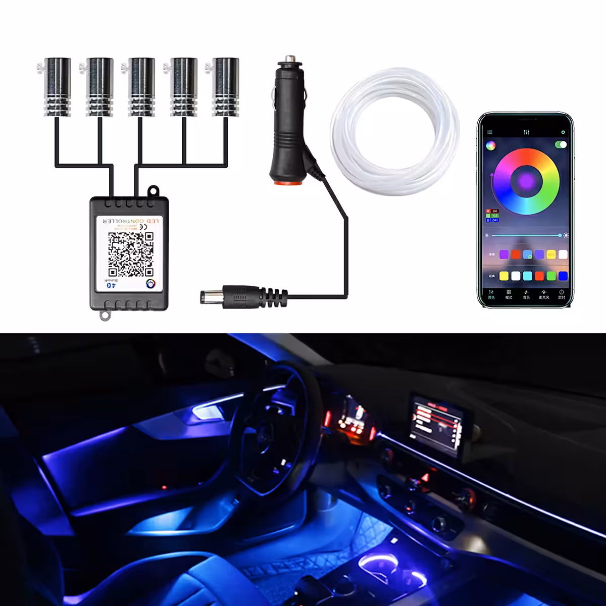 Iluminação neon flexível para ambiente automotivo
