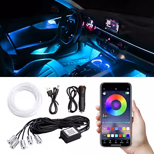 Fio NEON Flexível RGB 6 metros – Iluminação Ambiente Automotiva Controlada por App de Celular
