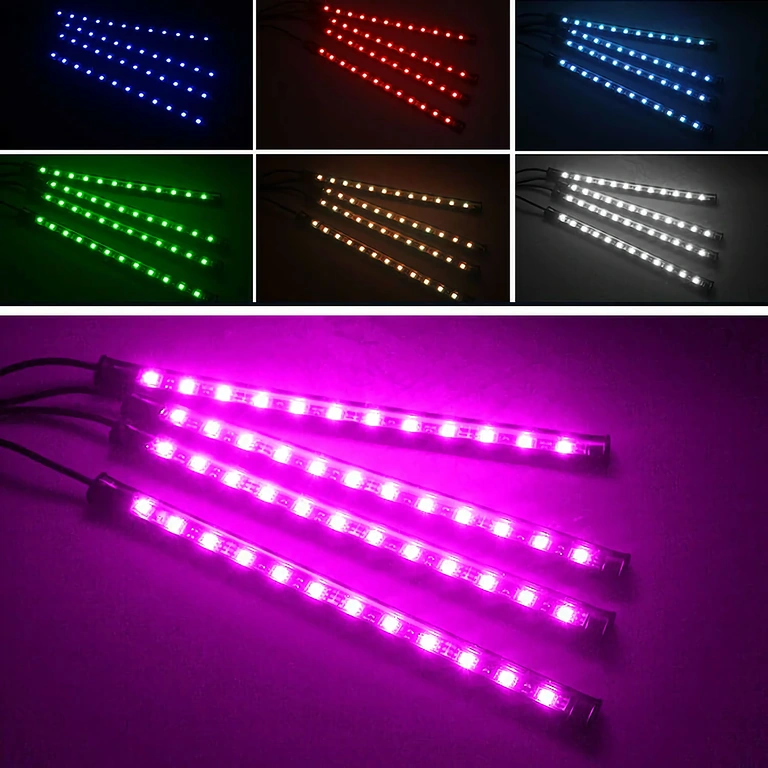Luzes ambiente RGB para criar atmosfera confortável no carro