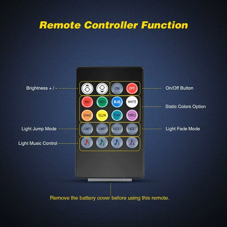Kit de iluminação interior de carro com controle remoto e cores múltiplas