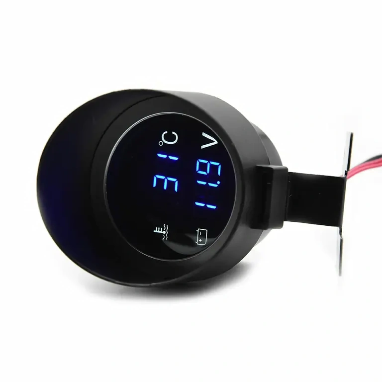 Relógio digital multifuncional com display para temperatura da água e voltímetro, compatível com veículos automotivos e agrícolas