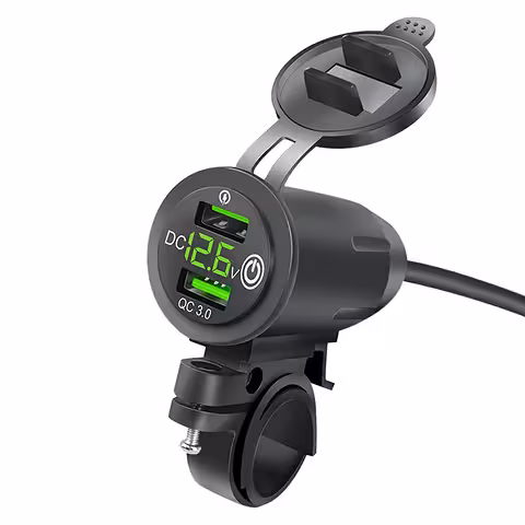 Carregador USB para Telefone com Voltímetro, QC 3.0 – Tomada Moto para Motocicleta, Carregamento Rápido