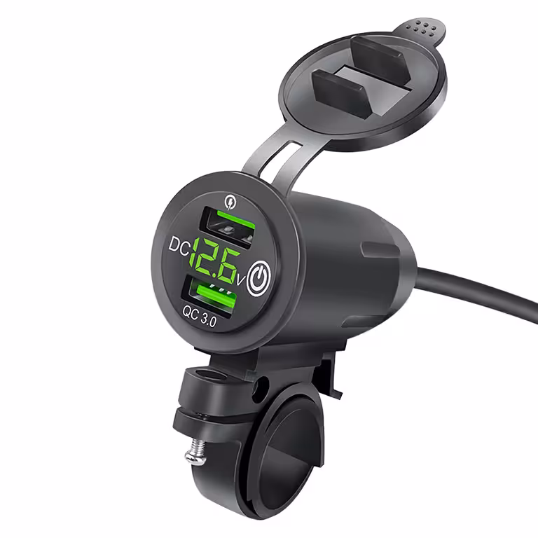 Carregador USB para Telefone com Voltímetro, QC 3.0 – Tomada Moto para Motocicleta, Carregamento Rápido