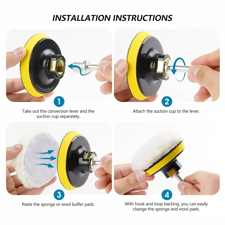 Imagem mostrando a instalação correta das esponjas na furadeira com adaptador