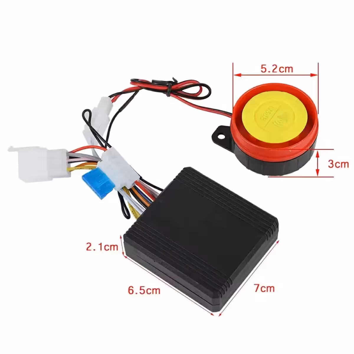 Dimensões do sistema antifurto de moto e controle remoto