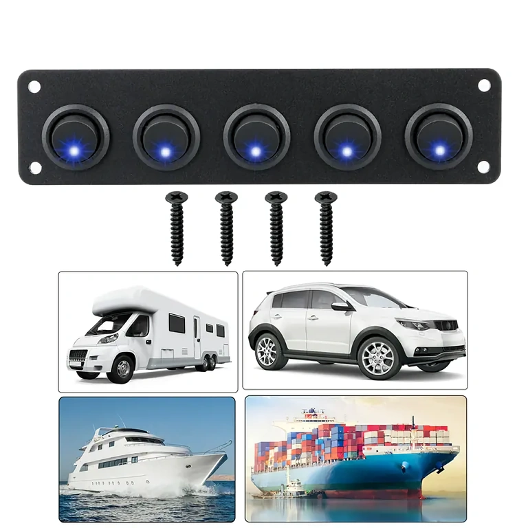 Exemplo de instalação do painel de interruptores no painel de veículo