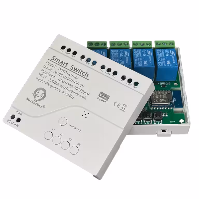 Relé Inteligente WiFi 4 Canais – Interruptor Smart Tuya 220V com Controle Remoto
