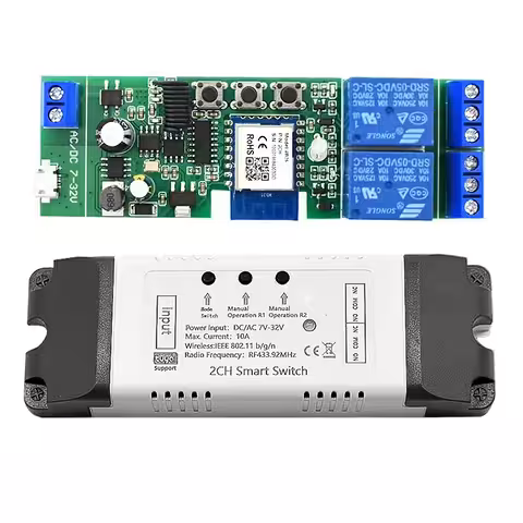 Módulo Relé Inteligente WiFi 2 Canais 5V–24V Compatível Tuya Smart Life