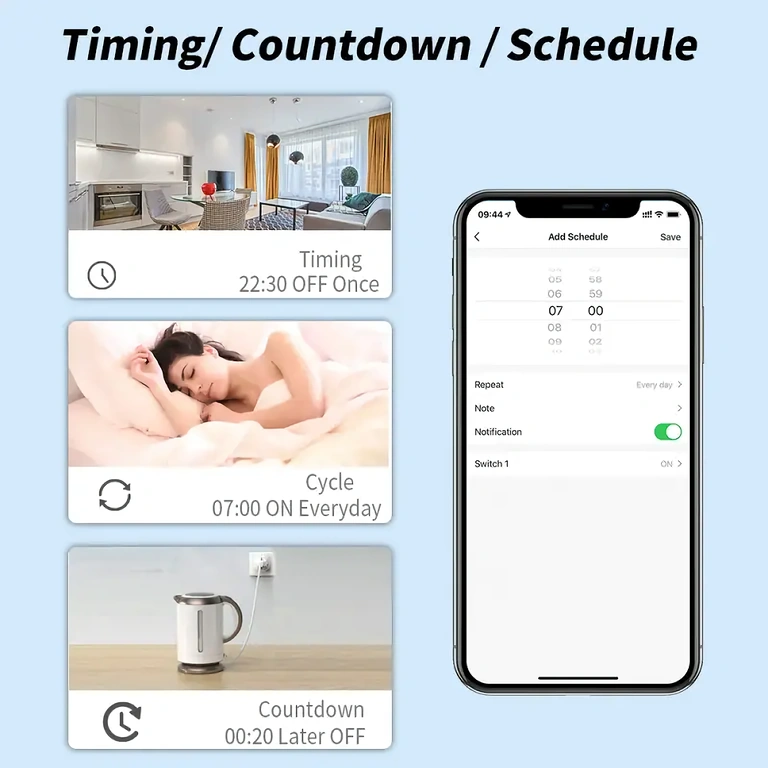 Programação diária e semanal Tomada inteligente com função de programação para controle automatizado