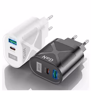 Carregador de Telefone e Tablet 65W GaN USB-C & USB-A – Fast Charger PD QC para iPhone, Samsung, Android