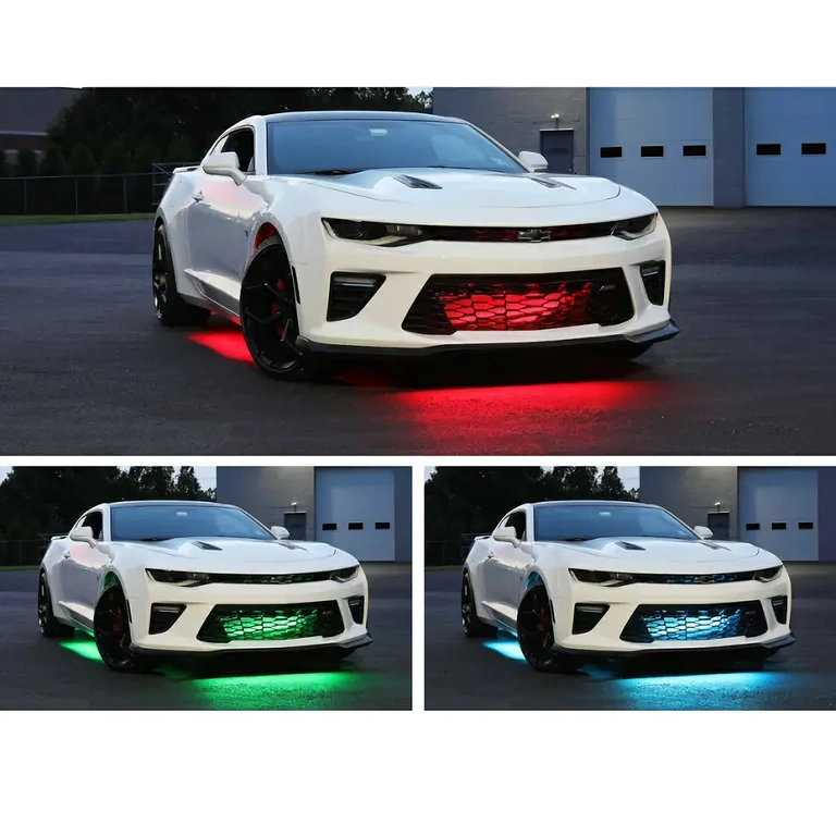 Luzes LED instaladas sob o carro para efeito visual noturno