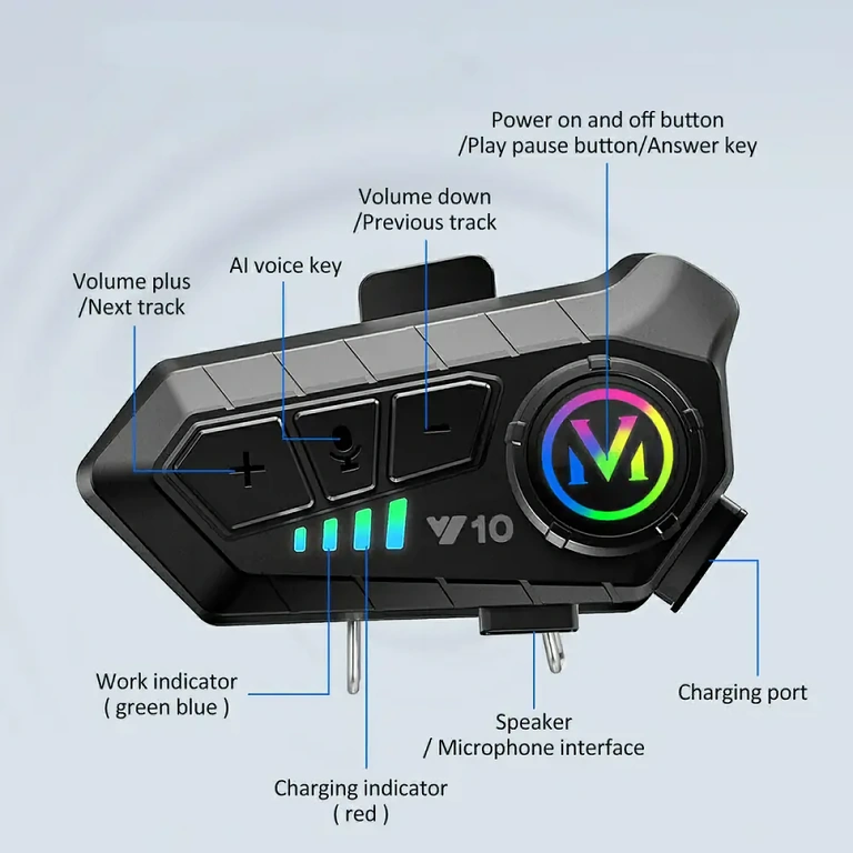 Botão para assistente de voz no intercom de moto Botão para ativar assistente de voz no intercom do capacete de moto