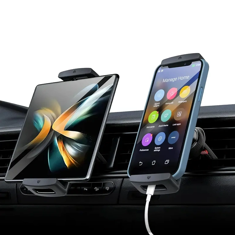 Suporte automotivo ajustável para tablets 7-12 polegadas, fixação na grade de ventilação
