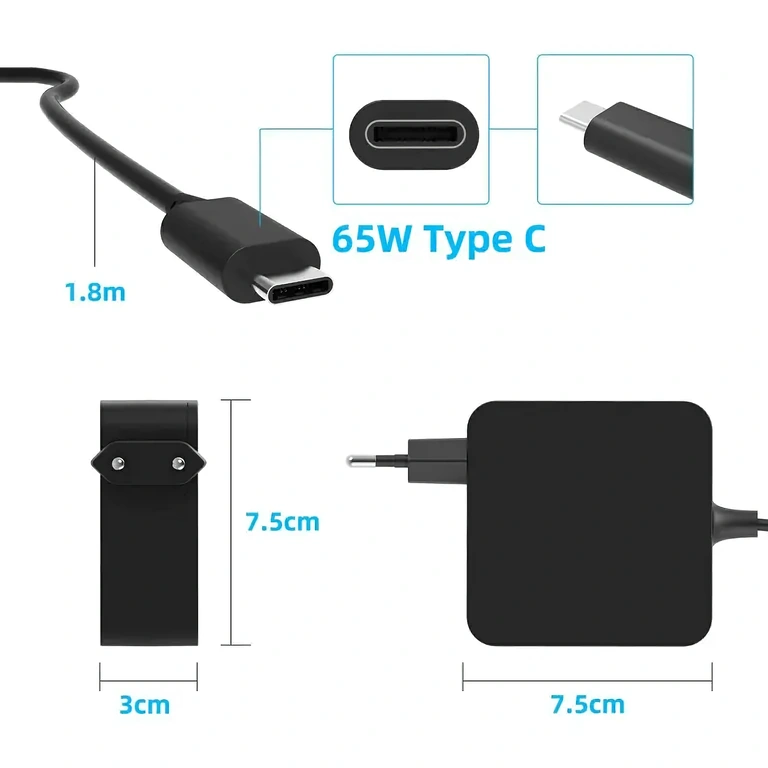 Carregador USB-C para laptop Dell, Lenovo, Asus, HP