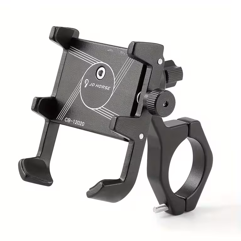 Suporte de Telefone Ajustável para Moto, Bicicleta, Scooter Elétrica e ATV – Alumínio Preto